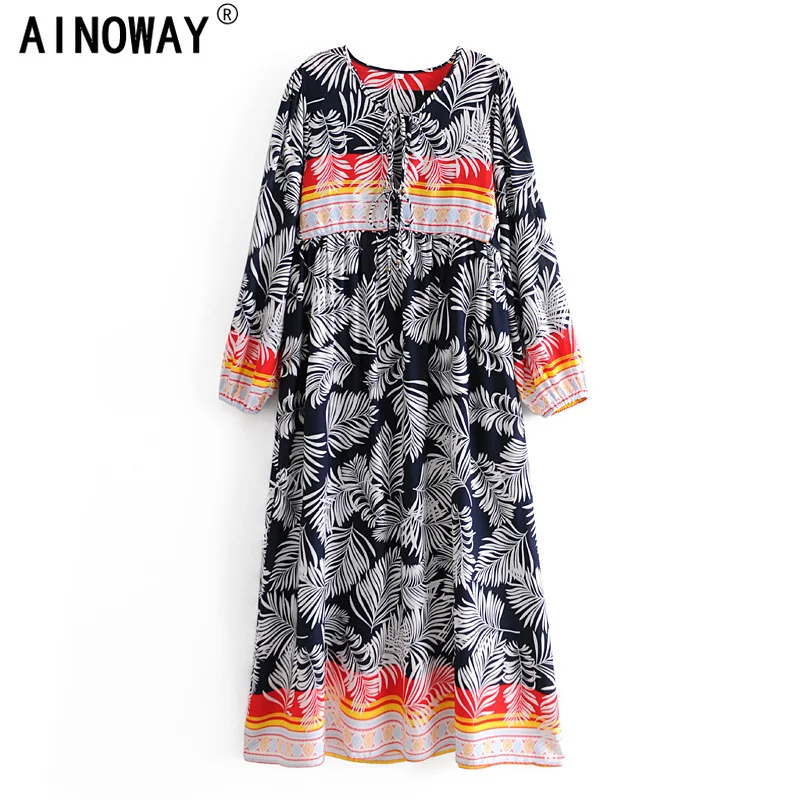 Разноцветный цветочный принт Винтаж для женщин с завязками на шее кисточками