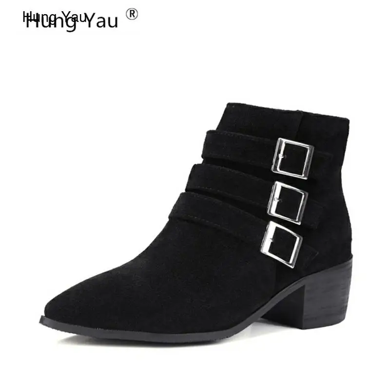 Hung Яу женские ботинки Женская обувь на платформе мартинсы толстой подошве с