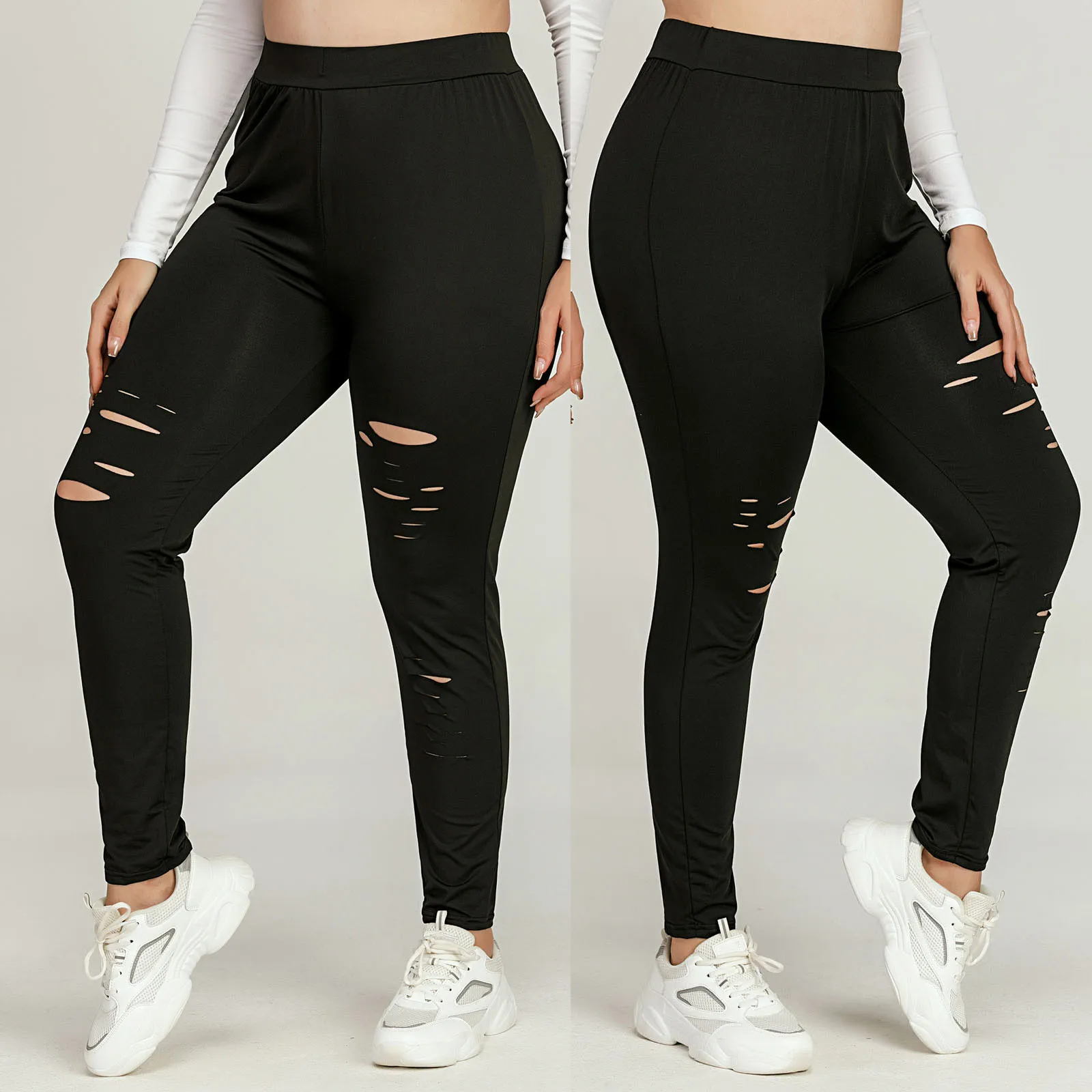 

Quick-drying Sexy Pants Women Plus Size Hole Leggings Elastic Waist Sports Fitness Casual 2021pants Training Gym Leggings