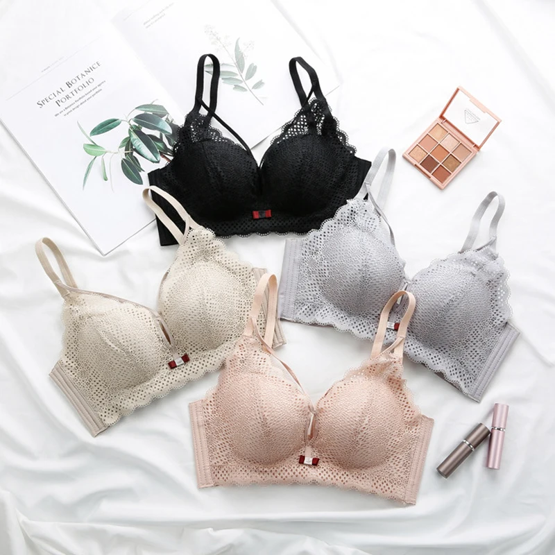 Roseheart Sexy Women Fashion Black Lace Bow Padded Bras Push Up Wireless Bralette Cup A B Underwear Female | Женская одежда