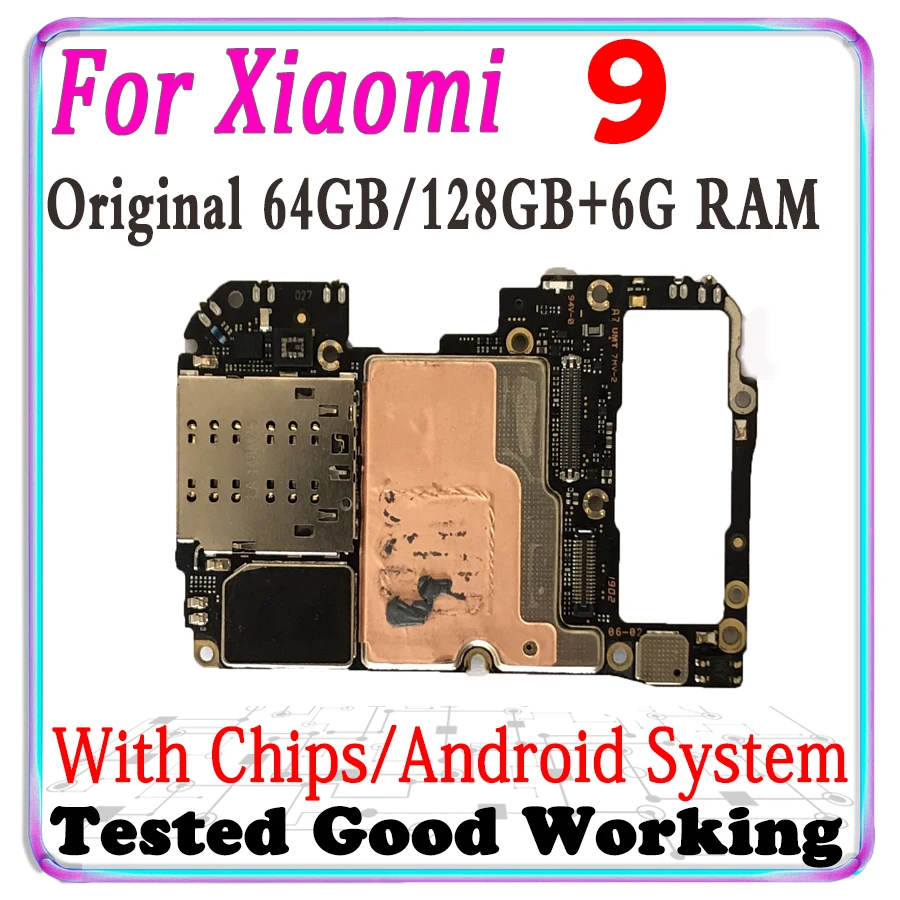 Free shipping Original For Xiaomi 9 MI9 Motherboard 6G RAM 128GB logic board Circuits Flex Cable plate With Android System | Мобильные