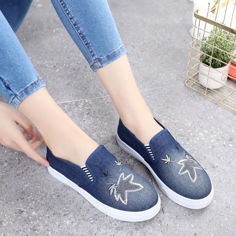 Кеды женские джинсовые на платформе Вулканизированная подошва холщовые