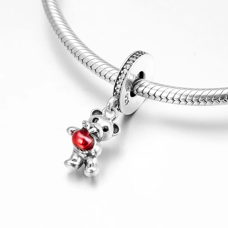 Лидер продаж подвески из серебра 925 пробы в виде медведя яблока бусины для