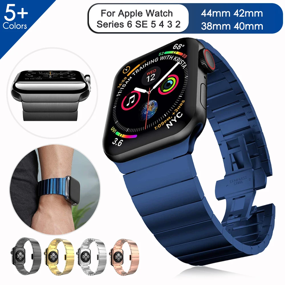 Браслет звеньевой из нержавеющей стали для Apple Watch Series 6 SE 5 4 3 40 мм 44 сменный