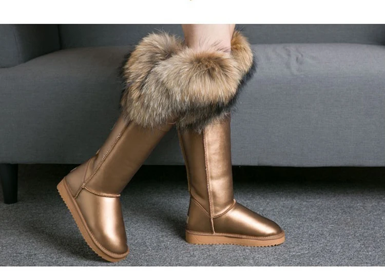 ; модные высокие зимние сапоги; botas mujer; женская зимняя обувь из натуральной кожи с натуральным лисьим мехом;