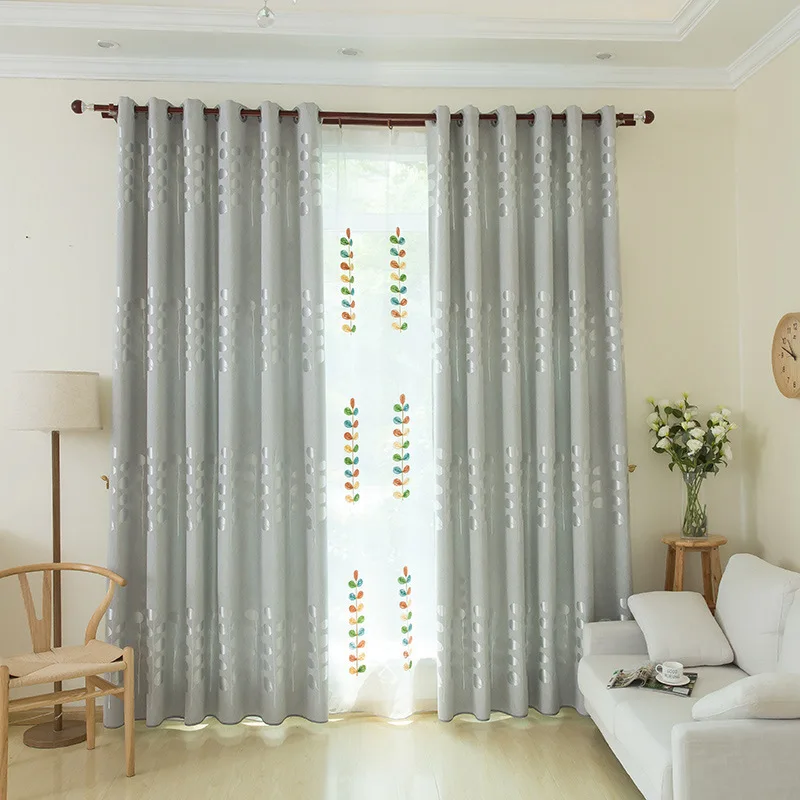 Затемняющие шторы на окна с однотонным принтом Плотные хлопковые и льняные для