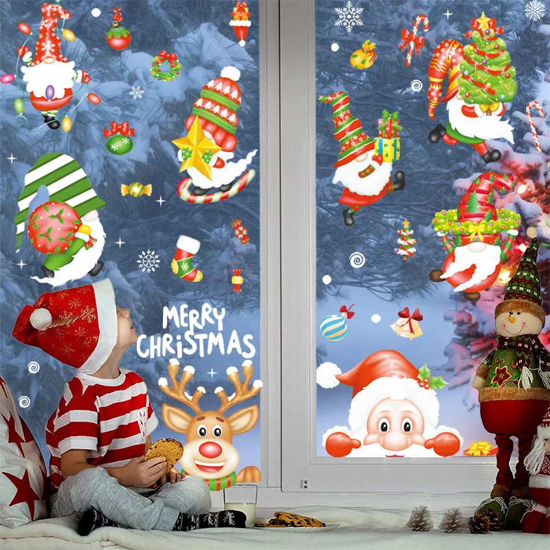 Электростатические наклейки с двусторонним эффектом, 9 цветов, Санта-Клаус, лось, Мультяшные настенные наклейки для окон, стеклянные рождественские украшения Электростатические наклейки с двусторонним эффектом, 9 цветов, Санта-Клаус, лось, Мультяшные настенные наклейки для окон, стеклянные рождественские украшения