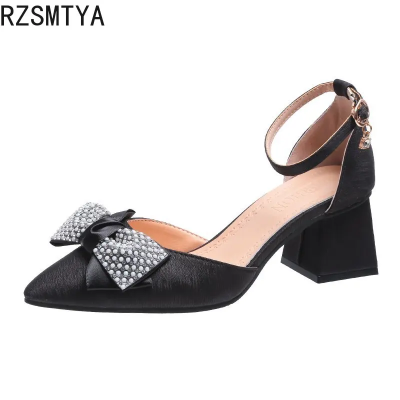

Women's Shoes New Fashion Casual Point Toe Buckle Strap Square Heel Med Female Sexy Party High Heels Bowtie Pumps