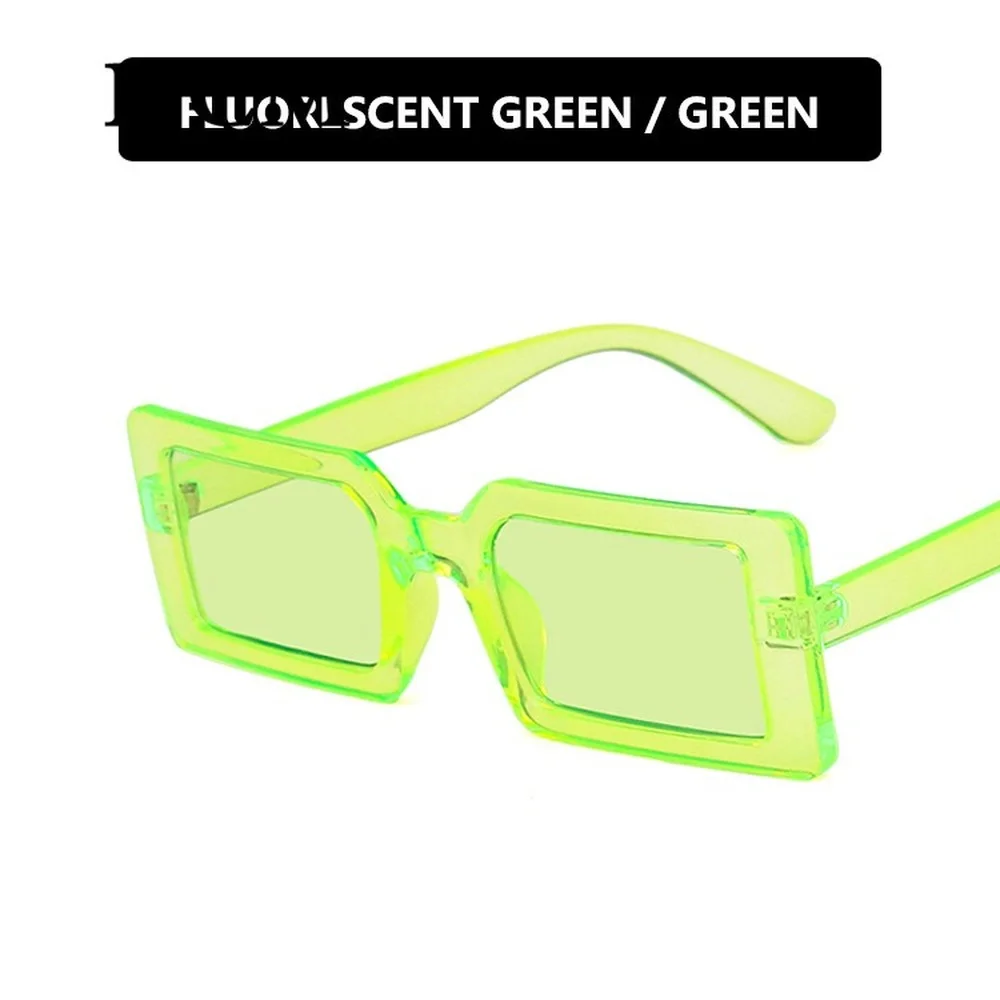 

Trendy Rectangle Sunglasses Women Green Fluorescent Street Shot Eyewear Black Thick Frame Fashion Female Cool Sun Glasses