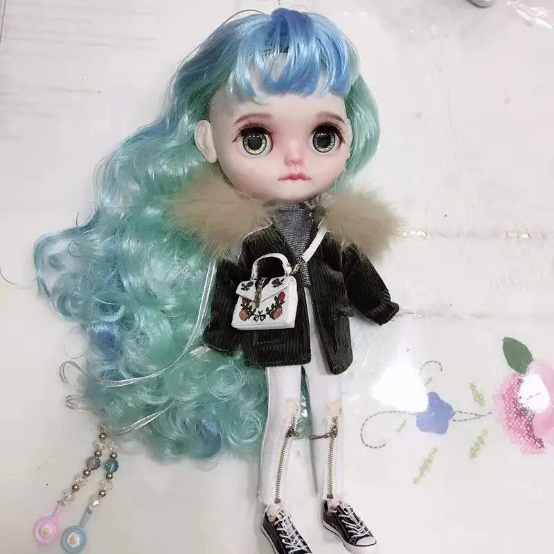 Обнаженная индивидуальная кукла Blyth Голубые вьющиеся волосы|Куклы| |