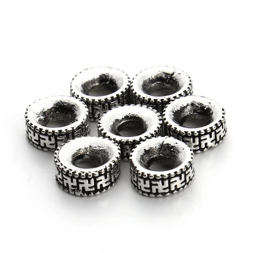 

50pcs/lot Dia 8mm Antique Gold/Silvern Big Hole Spacer Beads Metal Bracelets Charm Beads Fit DIY Jewelry Making Findings