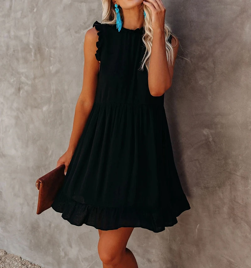 

Summer Dress Women 2021 Sleeveless Sundresses Women Elegant Vintage Ladies Ruffle Beach Blue Mini Dresses Vestido De Mujer Y2k