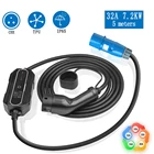 Зарядное устройство для электромобилей, тип 2, 32 А, для портативного электромобиля, 5 метров, разъем CEE, 220-240 В, автомобильный зарядный кабель, IEC 62196-2