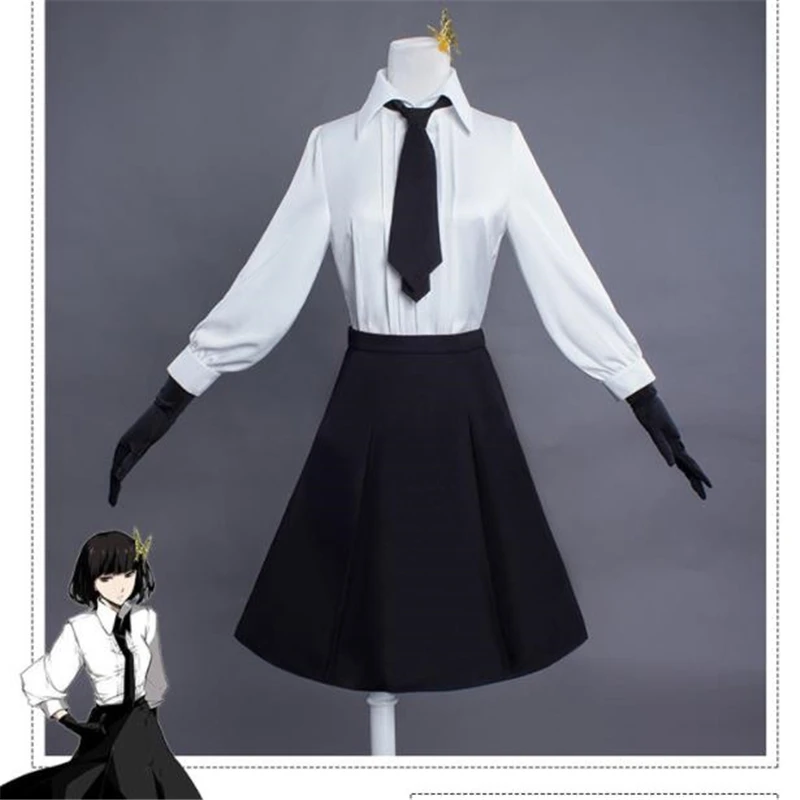 Аниме бродячие псы член Акико йосано костюмы для косплея рубашка + юбка галстук