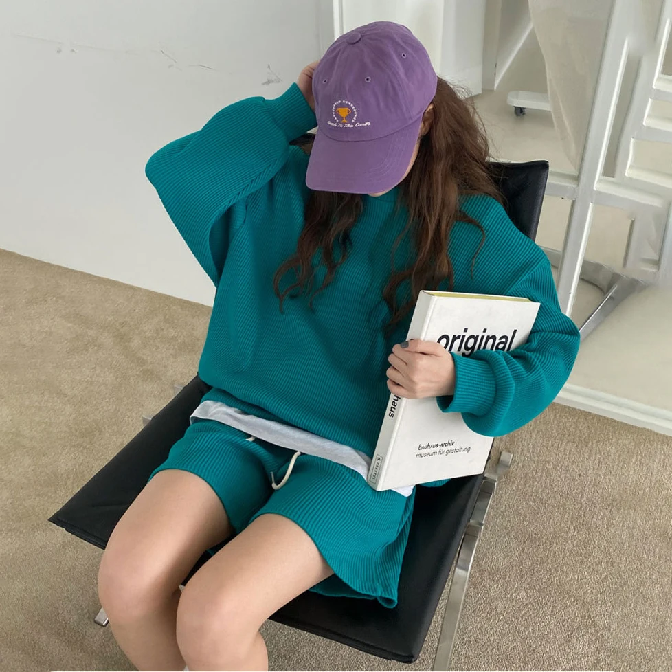 

Two Piece Set For Women Autumn Spring Loose Sweatshirt Pullover Tops High Waist Shorts Casual Sport Sets Female Clothing 57731#