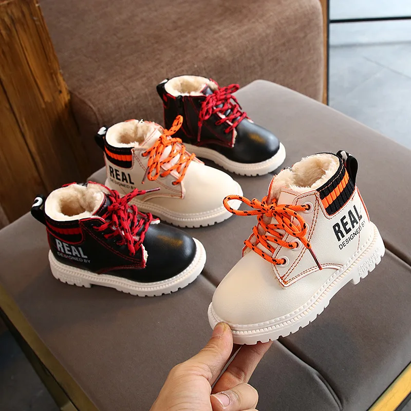 New winter children cotton boots boys fashion single Martin girls warm side zipper shoes baby snow with fur | Мать и ребенок