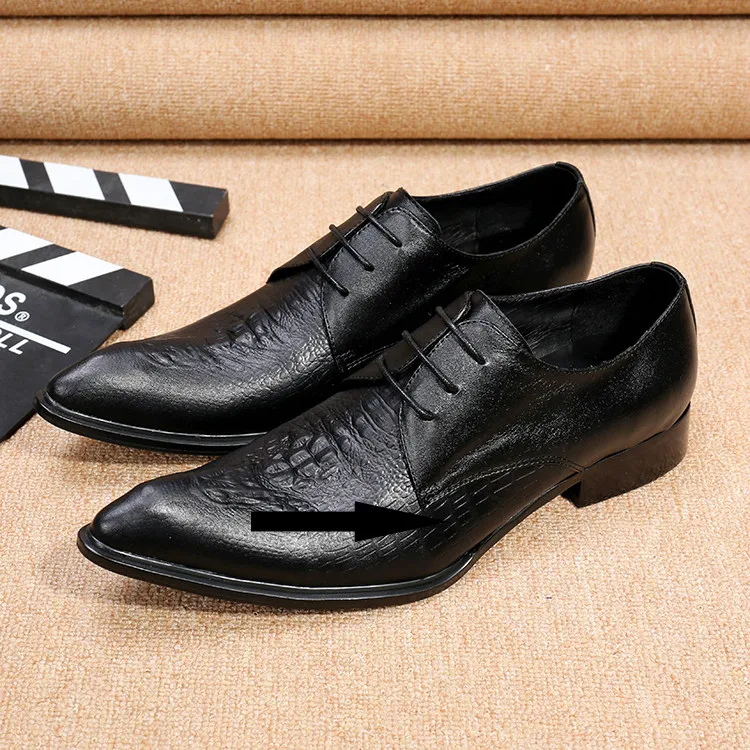 

Korean Style Men Genuine Leather Pointed Toe Lace Up Crocodile Shoes For Wedding Dress Oxford Shoes Sapatos Masculino Social