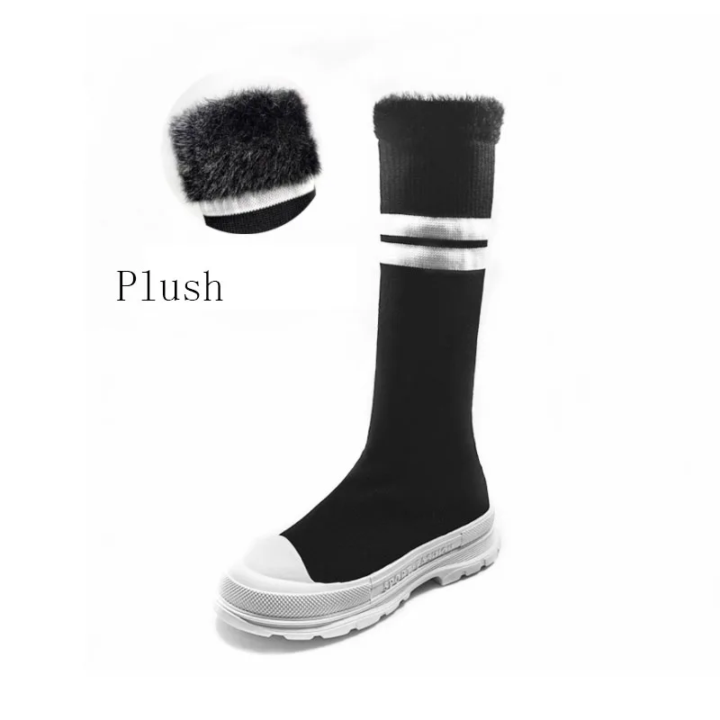 Сапоги до колена для девочек повседневные сапоги в полоску без застежки на