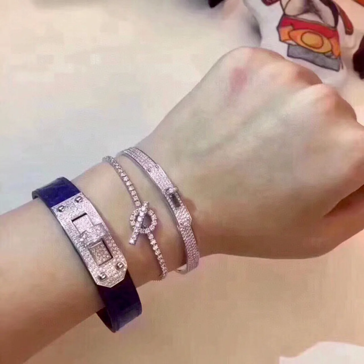 

Trendy 925 Sterling Silver Full High Carbon Diamond OT Buckle Tennis Bracelets for Women Party Office Silver 925 Chain Bracelet