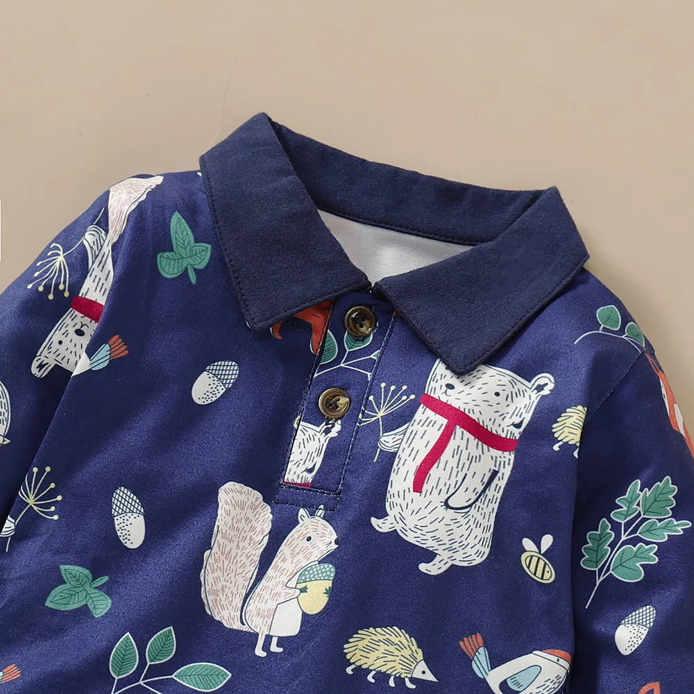 Одежда для новорожденных мальчиков 2 предмета рубашка с принтом животных боди и