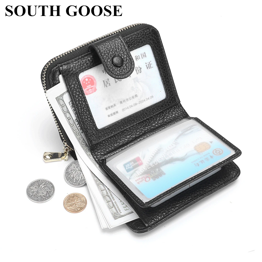 

SOUTH GOOSE 100% Genuine Leather Women Wallet Female Hasp&Zipper Design Large Card Holder Coin Purse Ladies Simple Money Bag