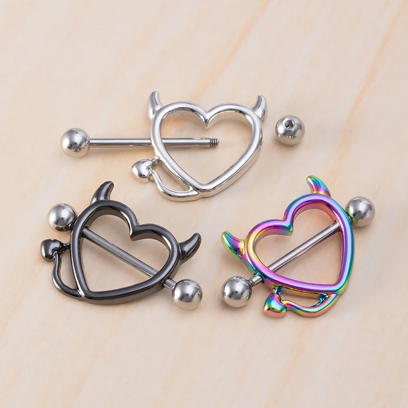 

1 Pair Stainless steel Breast Piercing Jewelry Heart Nipple Piercing Bar Nipple Rings Shield Cover Barbell Sexy Piercings