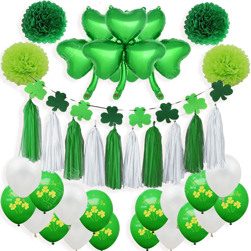 

St. Patricks Day Party Decorations Kit Irish Theme Party Accessory Decor Shamrock Balloons Banner And Paper Tassel Pompoms