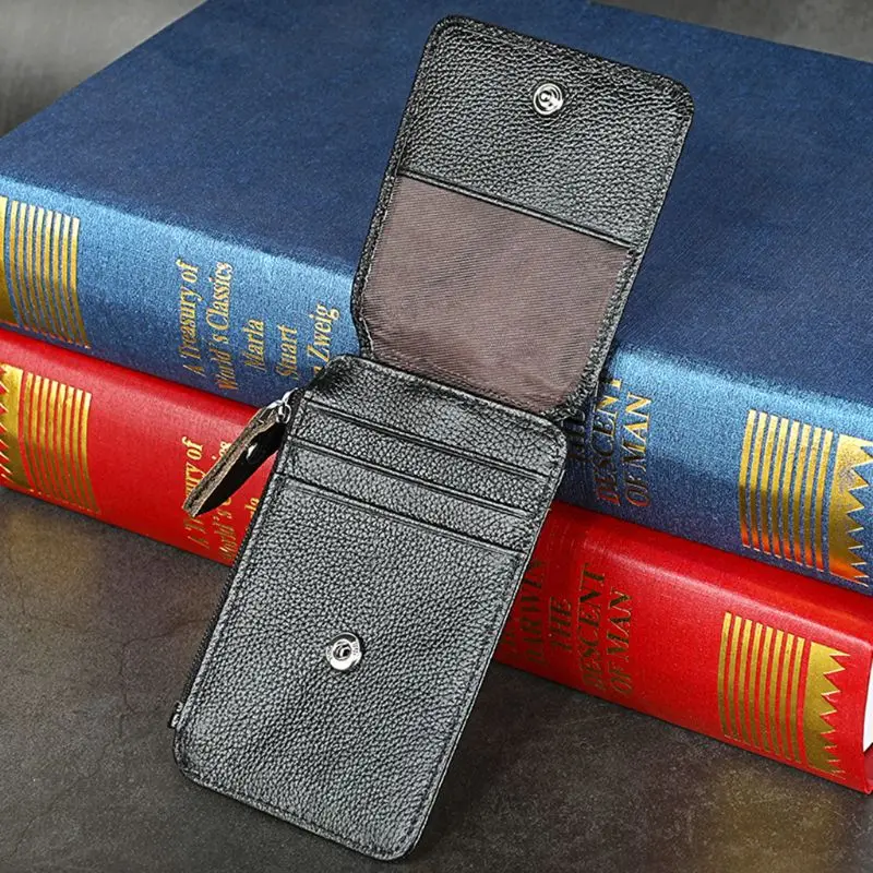 

Portable Genuine Leather RFID Blocking Business ID Card Credit Holder Lanyard Purse Wallet 23GE