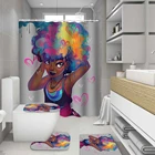 Милые африканские занавески для душа Loli, афроамериканские женские цветные волосы, набор для ванной комнаты, Нескользящие коврики, крышка для туалета, коврик