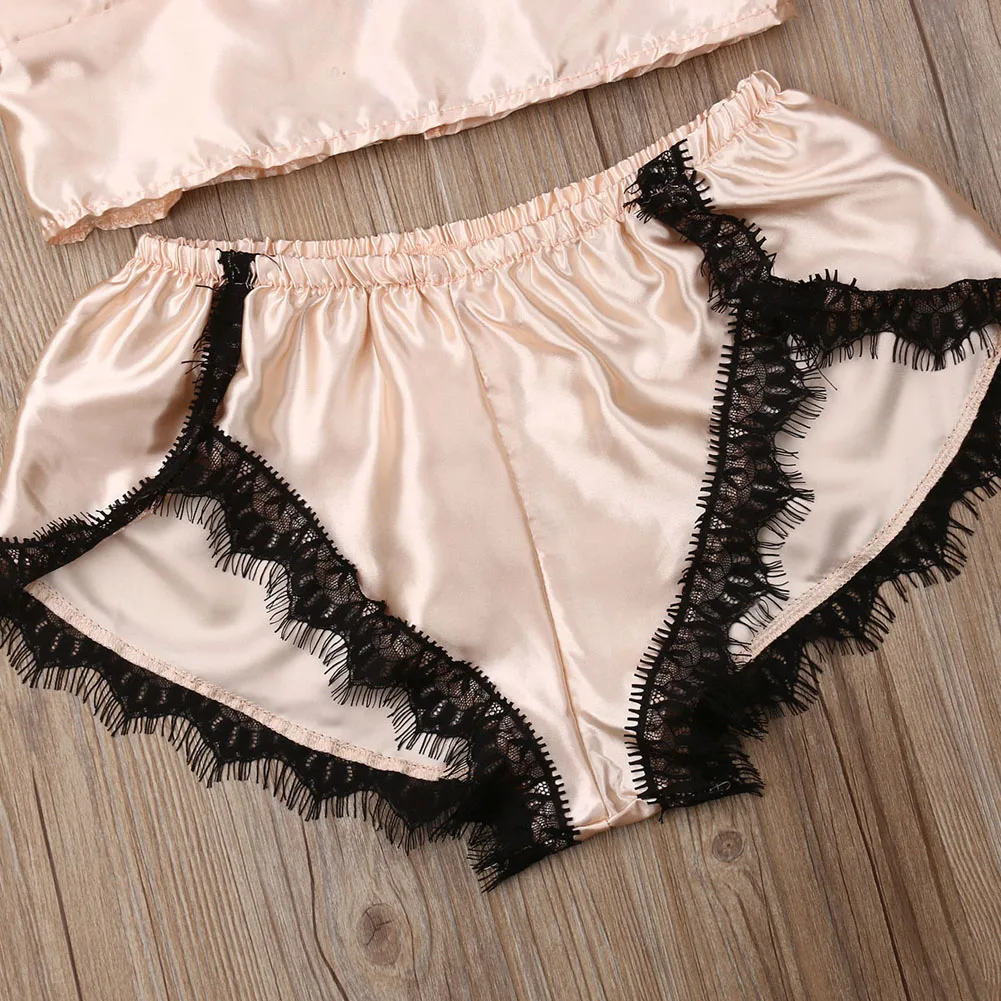 

2PCS/Set Women Silk Satin Pajama Night Tops Sleepwear Shorts Nightwear Gown Set