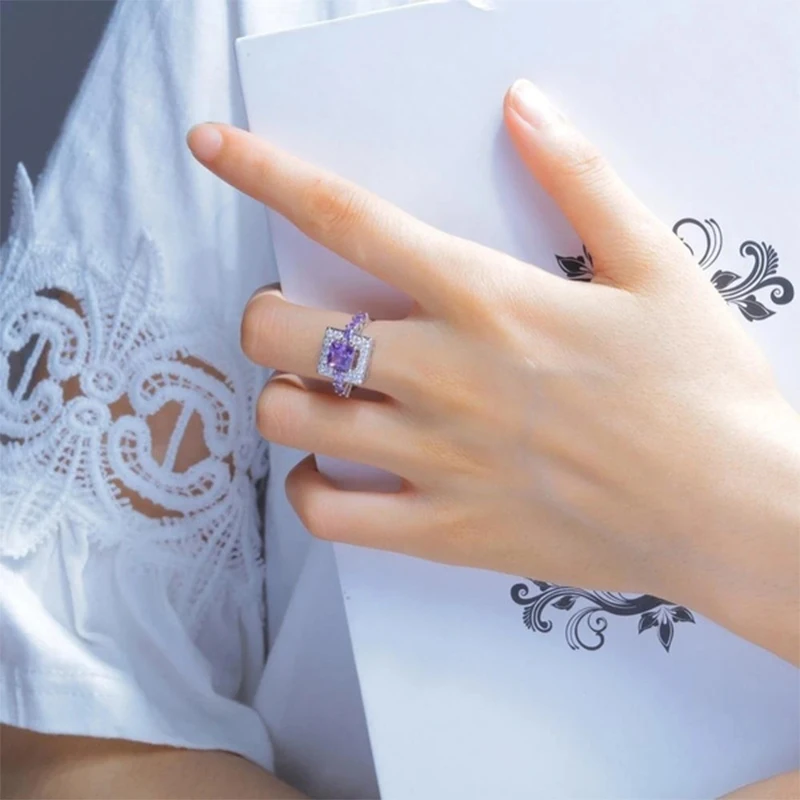 

Wedding Ring Silver Color Geometric Square Crystal Zircon Rings for Women Classic Promise Engagement Anniversary Gift Jewelry