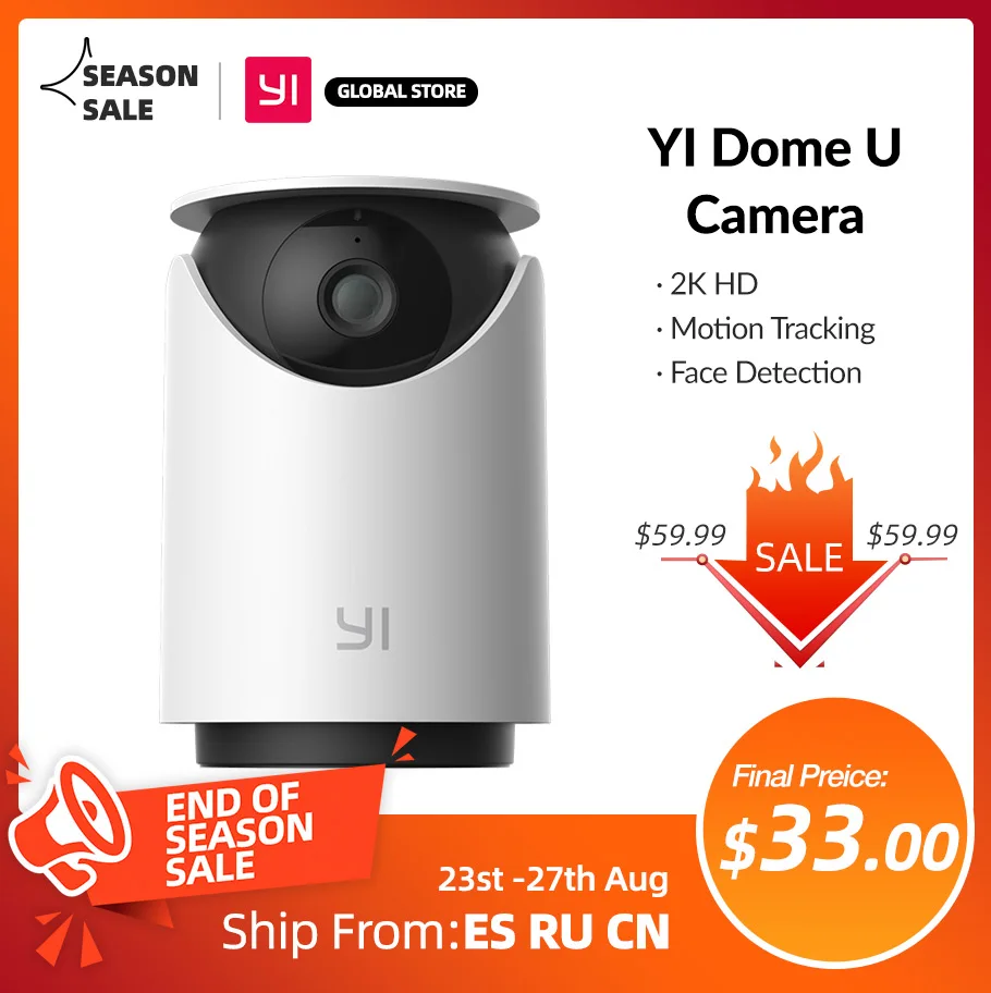 IP камера YI Dome U Security 2K с поддержкой Wi Fi и голосовым помощником|Камеры