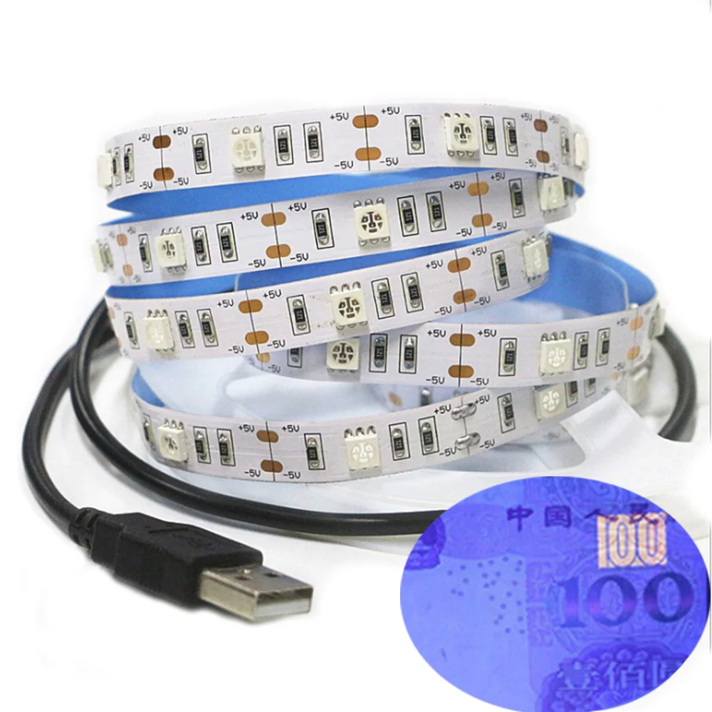 

UV LED Strip Light USB Flexible Lamp Tape Diode SMD 5050 DC5V 0.5M 1M 2M LED Ribbon Ultraviolet Backlight for Fluorescence Party
