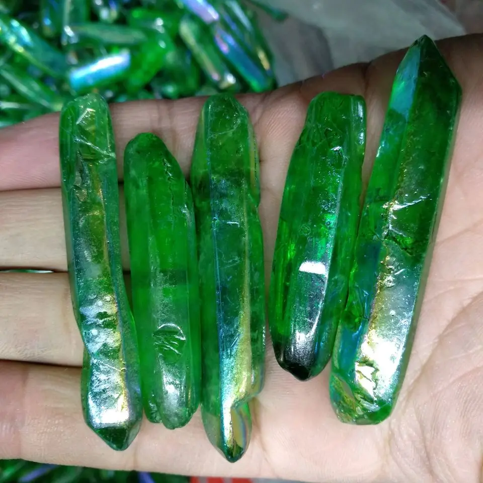 

5pcs Titanium Rainbow Aura Lemurian Seed Quartz Crystal Point