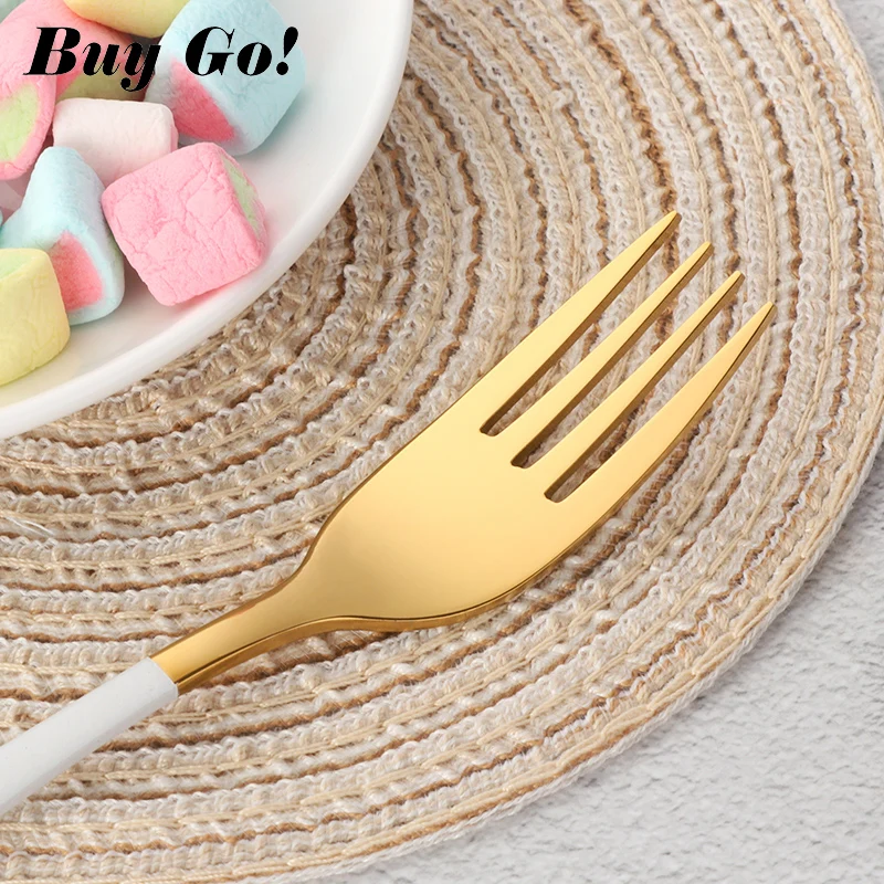 12 шт/4 комплекта 18/8 нержавеющая сталь симпатичная посуда набор белые золотые