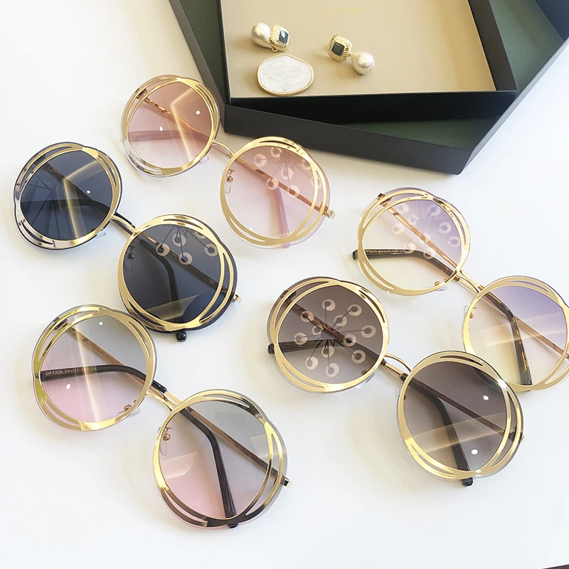 

QPeClou 2020 New Fashion Flower Round Sunglasses Women Unique Oversized Sun Glasses Ladies Tendy Gradient Shades Oculos De Sol