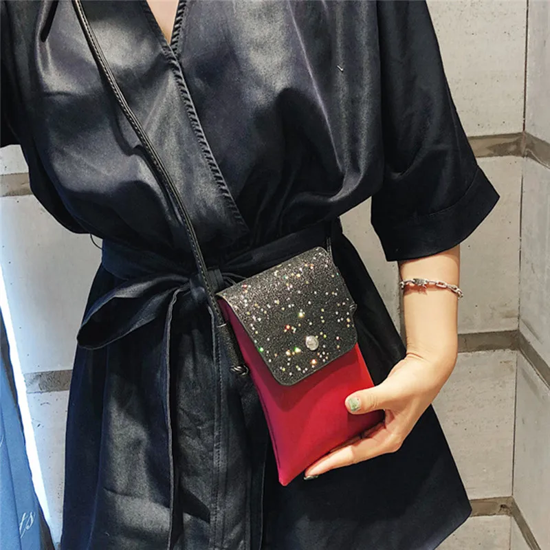 

Luxury Star sequin package Women Phone Bag PU Leather Mini Shoulder Bags With Coin Purses Bag Card Holder Female Fashion Bag