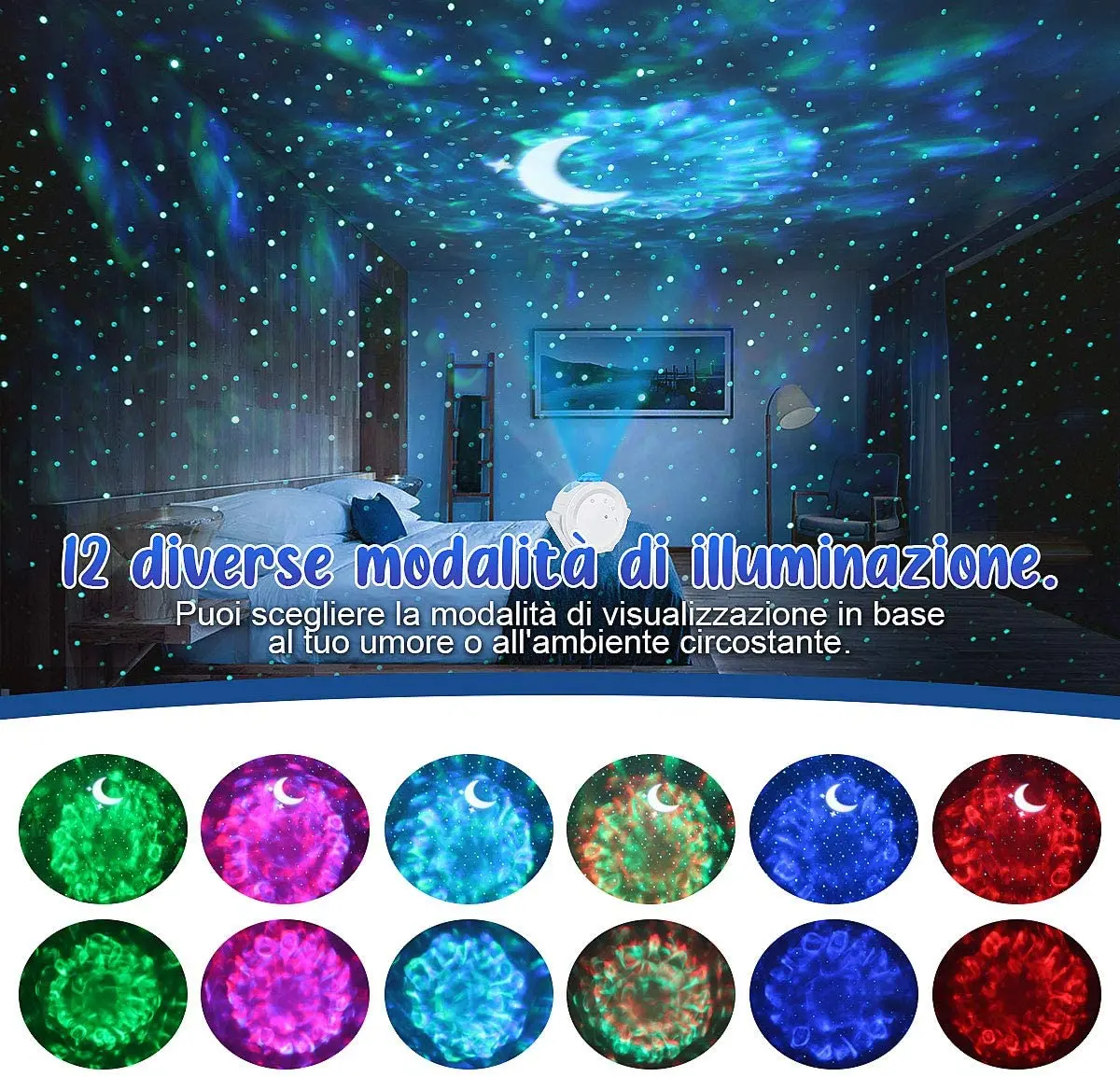 Проектор звездного неба ночник проекционный 6 цветов Океанский махающий