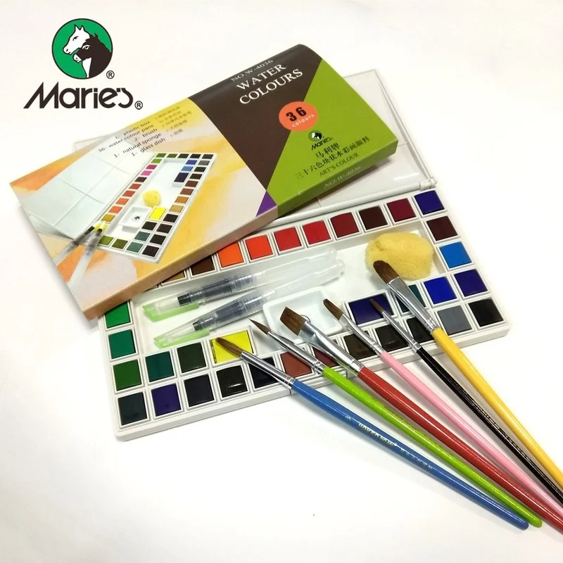 

2021 New 18 24 36 48 Color Solid Watercolor Paint Set Sketching Watercolor Paint Set Portable Art Supplies for Artist