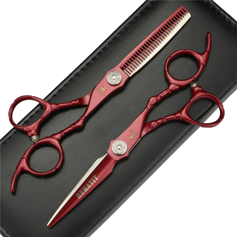 

6 inch red Hair salon professional scissors set Japan 440C hair scissors cutting and thinning scissors and bending scissors