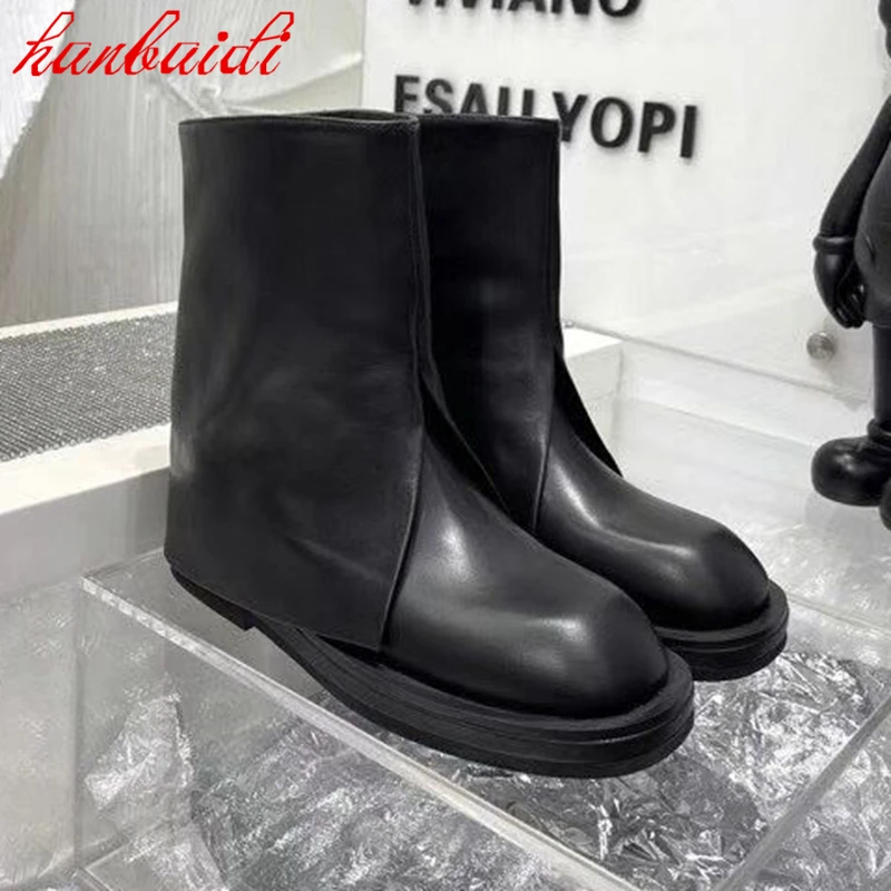 

Женские кожаные ботинки со средней посадкой, с круглым носком