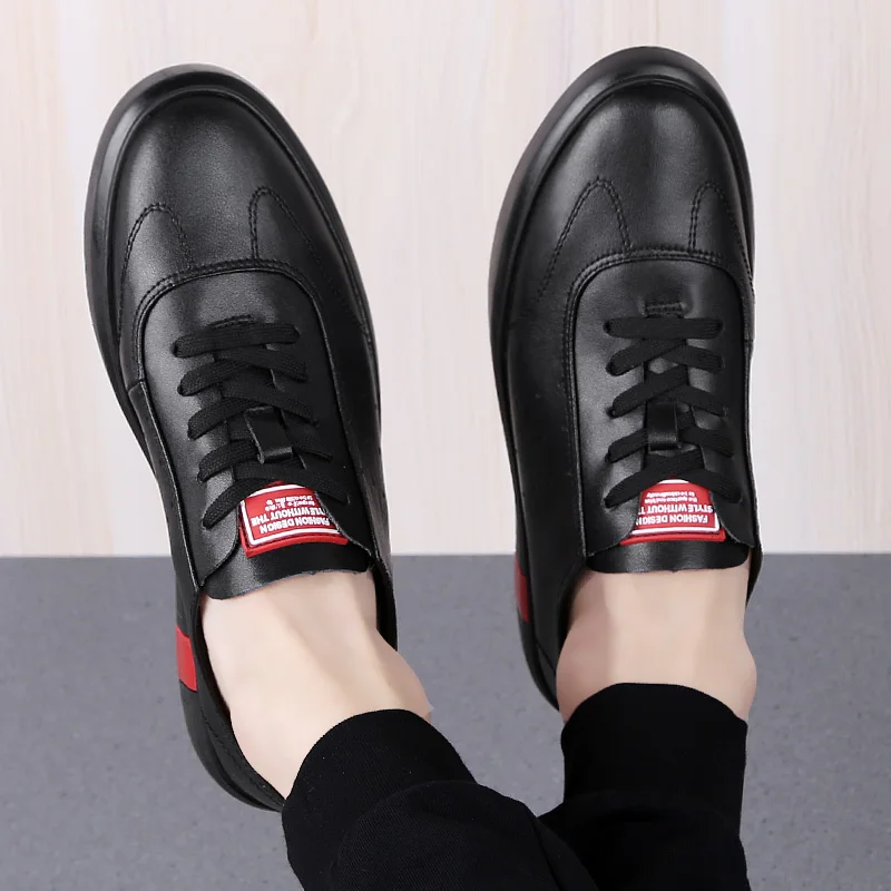 Мужские повседневные кроссовки из натуральной кожи на шнурках модные