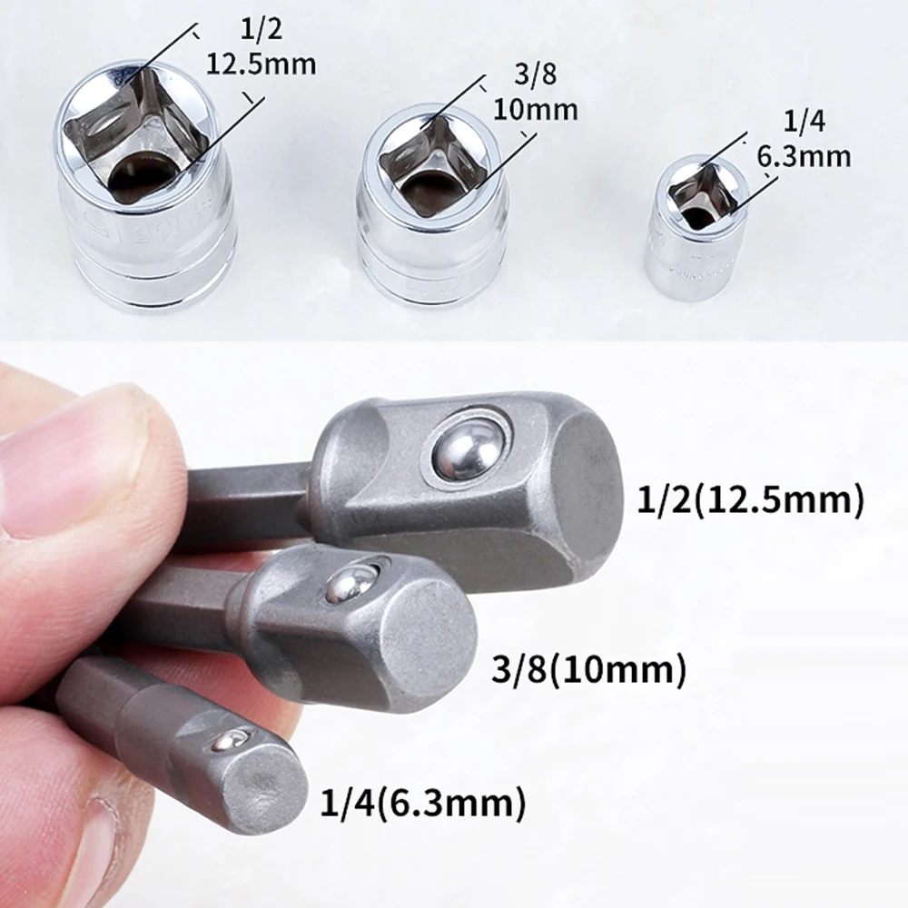 Переходник для гнезда 3 шт. шестигранный хвостовик из хромованадиевой стали 1/4