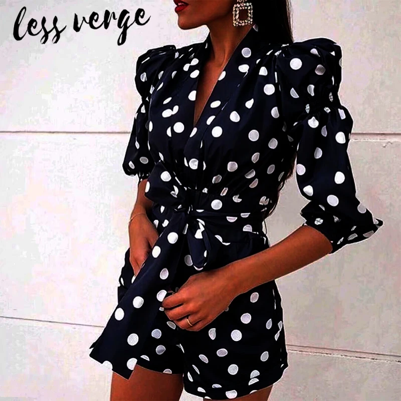 Lessverge винтажный Осенний комбинезон в горошек женский сексуальный с v образным