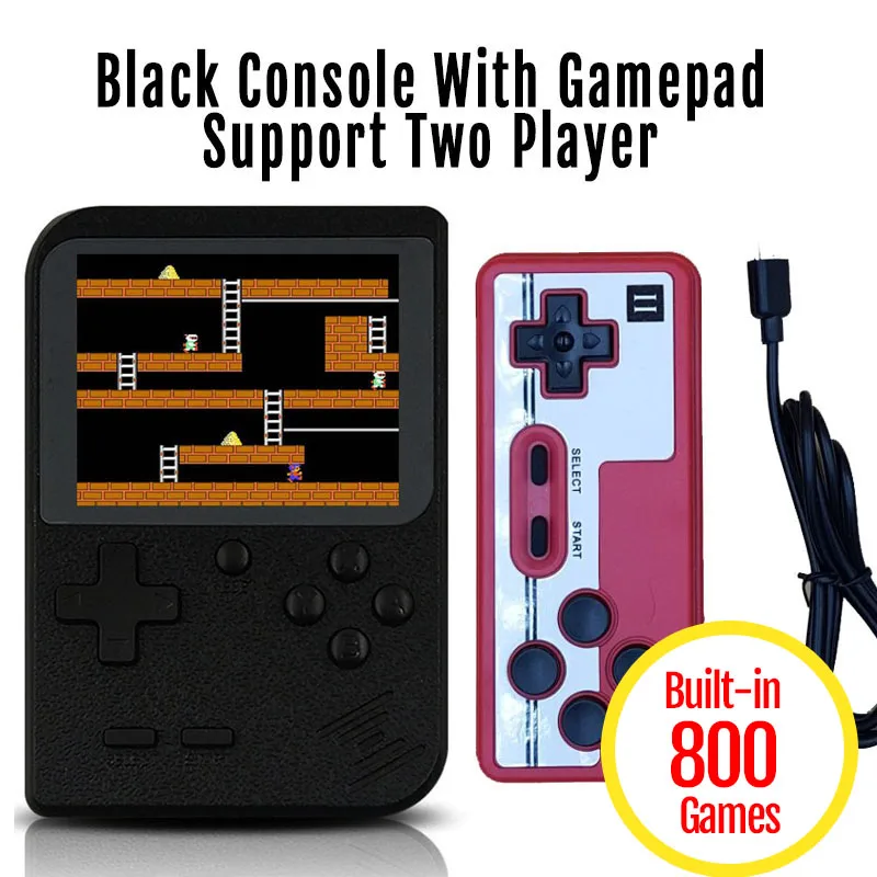 Black add Gamepad 800 в 1 Ретро видео игровая консоль портативная игра портативная Карманная игровая консоль мини портативный плеер для детей подарок - Цвет: Black add Gamepad
