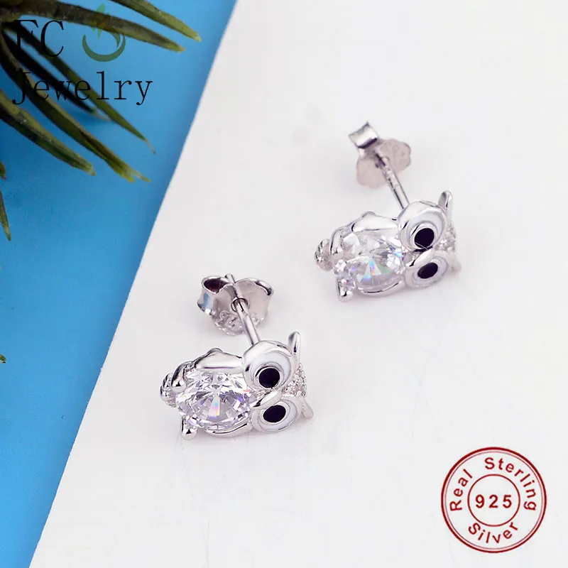 FC Jewelry 100% Серебро 925 пробы Сова цирконий эмаль черная фотография для женщин