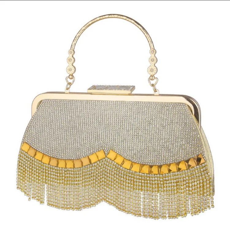 

2020 Luxury Crystal Tassel Wedding Party Bridesmaids Evening Bag Gold Bling Diamond Women Ladies Handbags and Purses Clutches