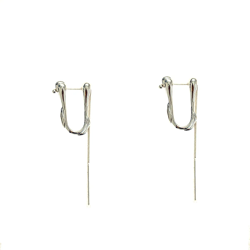 

HANGZHI 2020 New Fashion Texture Punk Hip hop Minimalist Metal Geometric U-shaped Chain Stud Earrings for Women Men Jewelry