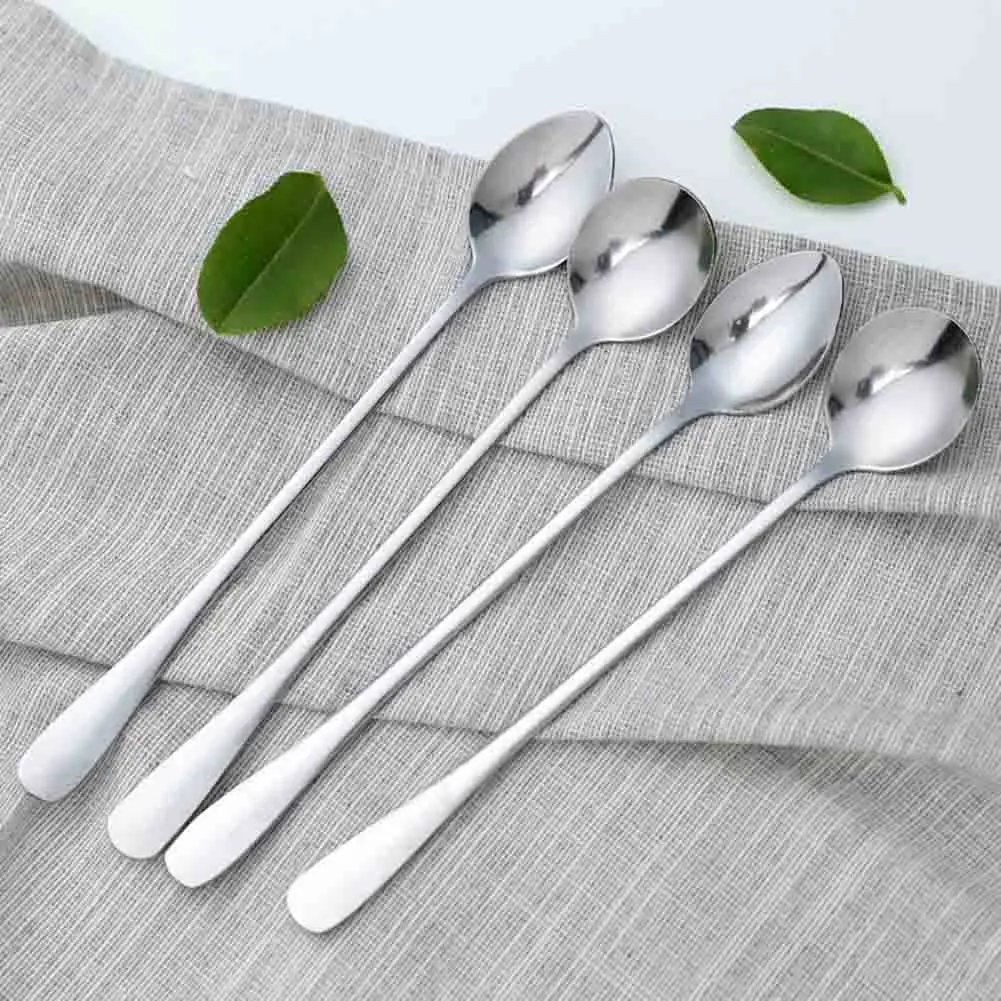 

Spoon Long Handle Stainless Steel Teaspoons Creative For Ice Cream Coffee Soup Tea Cocktail QP2