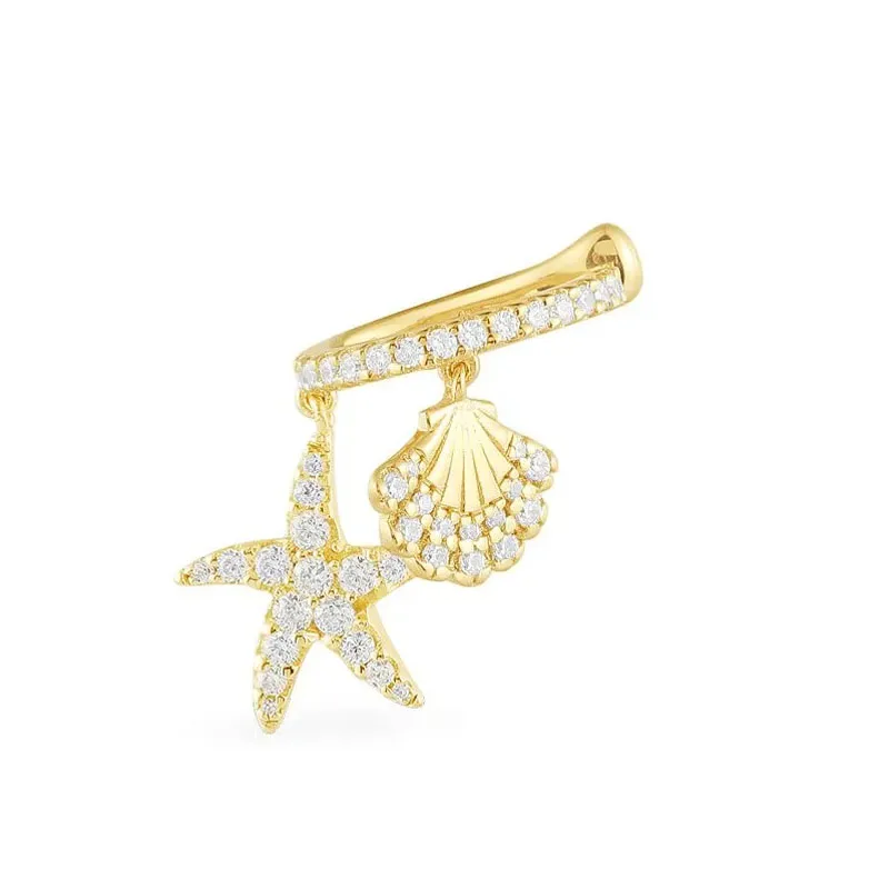 Женские серьги Клипсы из серебра 925 пробы с ракушками и морскими